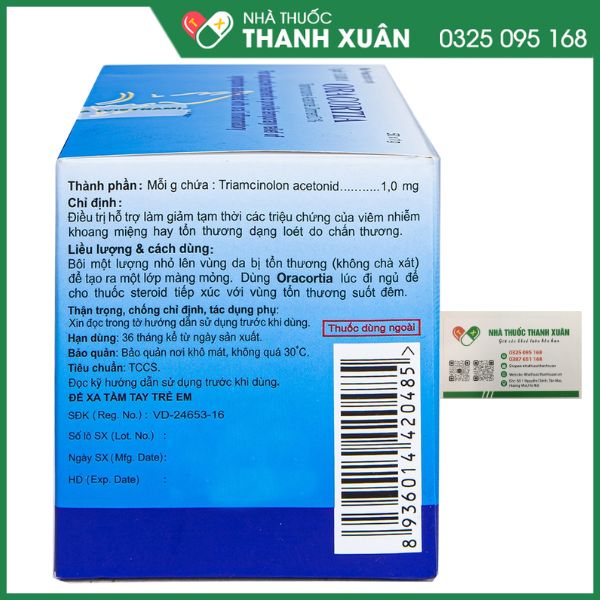 ORACORTIA thuốc mỡ trị nhiễm khuẩn miệng